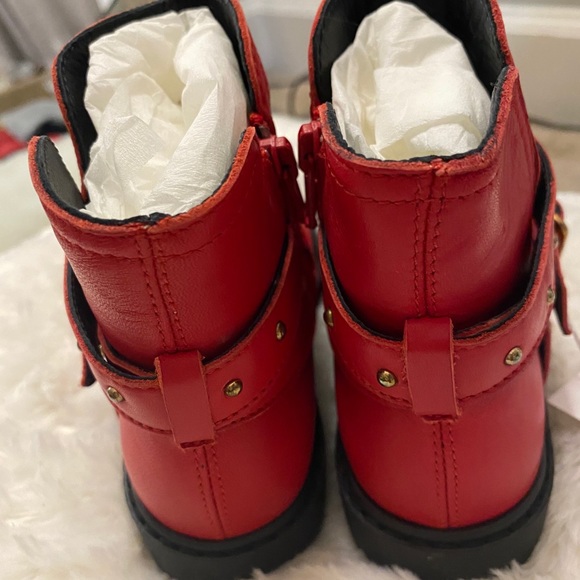 2x HOST PICK ‼️Moschino Kid Rosso Red Leather Motor Style Boot Size 25 - Picture 7 of 10